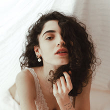 Load image into Gallery viewer, MAISIE - Dainty gold mini hoops dangling cluster pearl huggie hoop French style baroque pearl earring boho bride wedding bridesmaid vintage