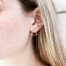 Load image into Gallery viewer, PYRA - Modern unique geometric minimalist pyramid triangle 3d stud huggie mini hoop earrings 925 sterling silver gold rose gold boho minimal