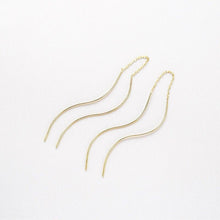 Load image into Gallery viewer, Dainty threader earrings, pull through, wire earrings, double layer earrings, wavy earrings, boho, lightweight, unique, dangle earrings, 925