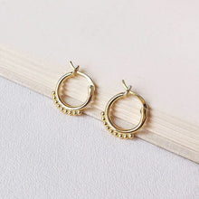 Load image into Gallery viewer, MAGHRA -  Vintage style dainty gold bobble huggie beaded bubble mini hoop earrings beads bauble edge boho minimalist stacking small hoops