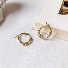 Load image into Gallery viewer, MAGHRA -  Vintage style dainty gold bobble huggie beaded bubble mini hoop earrings beads bauble edge boho minimalist stacking small hoops