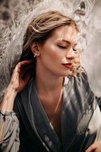 Load image into Gallery viewer, MAE - Mini huggie hoop pearl earrings stud small genuine shell pearl dainty hoop boho bride wedding bridal bridesmaid gift vintage 925