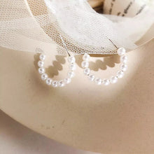 Load image into Gallery viewer, MAE - Mini huggie hoop pearl earrings stud small genuine shell pearl dainty hoop boho bride wedding bridal bridesmaid gift vintage 925