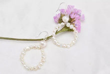 Load image into Gallery viewer, Circle pearl earrings, dangling, baroque pearl earrings, drop pearl earrings, statement pearl earrings, boho bride, wedding, bridesmaid, 925
