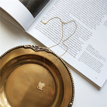 Load image into Gallery viewer, FLORA - Vintage gold square necklace, rounded corners gold coin pendant flower necklace boho long stacking necklace floral 925 silver