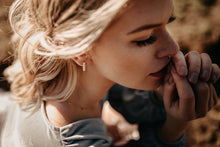 Load image into Gallery viewer, MAE - Mini huggie hoop pearl earrings stud small genuine shell pearl dainty hoop boho bride wedding bridal bridesmaid gift vintage 925