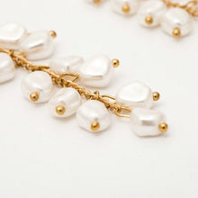 Load image into Gallery viewer, Chandelier pearl earrings, light dangling pearl, drop earring, white pearl cluster, wedding earring, bridal, bridesmaid gift, 925 gold hook