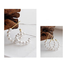 Load image into Gallery viewer, MAE - Mini huggie hoop pearl earrings stud small genuine shell pearl dainty hoop boho bride wedding bridal bridesmaid gift vintage 925