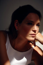 Load image into Gallery viewer, PYRA - Modern unique geometric minimalist pyramid triangle 3d stud huggie mini hoop earrings 925 sterling silver gold rose gold boho minimal