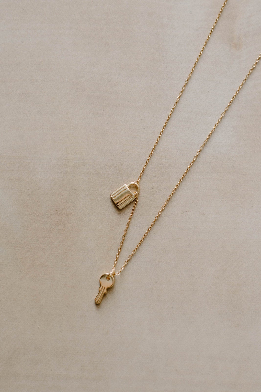 Golden Lock Key Charm Necklace, 18K Gold Plated, .925 Sterling Silver Everyday Dainty Necklace