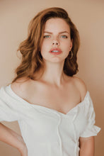 Load image into Gallery viewer, Large circle hoops, minimalist, statement hoops, geometric earrings, boho hoops, wire hoops, G earrings, G hoops, large gold hoops, 925