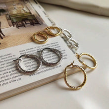Load image into Gallery viewer, Twist rope hoop earrings, spiral twist hoops, wreath hoops, vintage hoops, boho, minimalist, classic, stacking., lightweight earring 925