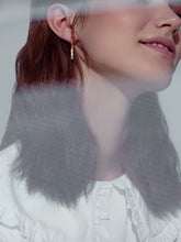 Load image into Gallery viewer, Mini cz bar huggie hoops, dainty cz earrings, mini cz hoops, dangle, drop earring, 18k gold vermeil, gold filled, minimalist, bridal 925