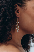 Load image into Gallery viewer, Chandelier pearl earrings, light dangling pearl, drop earring, white pearl cluster, wedding earring, bridal, bridesmaid gift, 925 gold hook