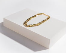 Load image into Gallery viewer, Flat figaro chain bracelet, adjustable length, wide gold chain, stacking bracelet, unisex, French vintage, street style chain, 925 silver