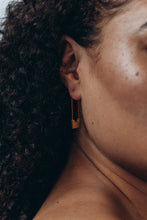 Load image into Gallery viewer, Gold paperclip earring, lock earring, statement hoops, vintage style, large padlock hoop, bold minimalist, safety pin earring, 925 silver