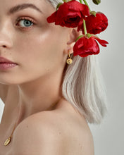 Load image into Gallery viewer, Birth Month Flower EARRINGS - dainty flower coin pendant gold huggie hoop earrings horoscope astrology birth month zodiac personalized gift