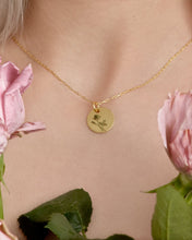Load image into Gallery viewer, Birth Month Flower SET - dainty flower coin pendant necklace + gold huggie hoop earrings astrology birth month zodiac personalized gift 925