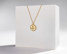 Load image into Gallery viewer, ROSALIE - Vintage style rose coin necklace, gold circle pendant flower coin vintage mirror twist wreath frame necklace stacking 925 silver