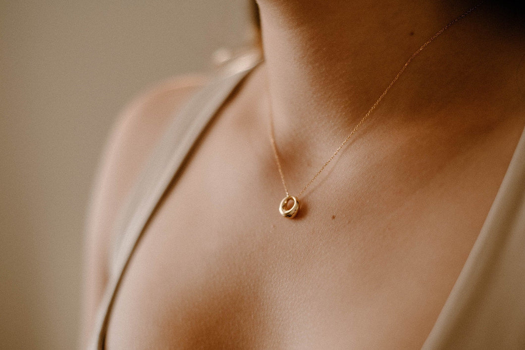 OLIVIA - Simple French vintage minimalist dainty abstract circle gold curve pendant 925 silver boho style rose gold dome necklace stack