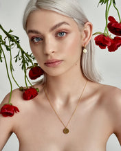 Load image into Gallery viewer, Birth Month Flower EARRINGS - dainty flower coin pendant gold huggie hoop earrings horoscope astrology birth month zodiac personalized gift