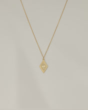 Load image into Gallery viewer, Vintage style, rhombus pendant, gold coin necklace, bauble beads, diamond shaped, boho necklace, geometric pendant, unique necklace, 925