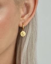 Load image into Gallery viewer, Birth Month Flower EARRINGS - dainty flower coin pendant gold huggie hoop earrings horoscope astrology birth month zodiac personalized gift
