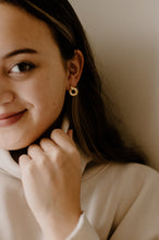 Load image into Gallery viewer, Laurel wreath earring, dainty bold, wrap twist rope, mini croissant, tiny dome, small dainty bold hoops, spiral crescent Dôme vintage stud