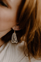 Load image into Gallery viewer, Mini pearl dangle earrings, statement pearl earring, lightweight, drop chain, boho style, wedding pearls, genuine shell pearls, minimalist