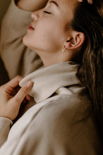 Load image into Gallery viewer, Laurel wreath earring, dainty bold, wrap twist rope, mini croissant, tiny dome, small dainty bold hoops, spiral crescent Dôme vintage stud