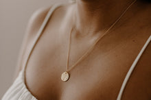 Load image into Gallery viewer, KARA (II) - Vintage style boho gold coin necklace with abstract hammered disk pendant w/ 925 gold plated sterling silver dainty chain