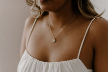 Load image into Gallery viewer, DANICA - minimalist 8 point north star zircon gold coin necklace, star circle pendant, starburst cz dainty coin necklace stacking stack