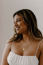 Load image into Gallery viewer, Square rose coin necklace, brushed textured, vintage style, gold coin pendant, flower pendant, boho stacking, geometric rose necklace 925