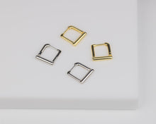 Load image into Gallery viewer, PIPER - Chunky square huggie hoop geometric earrings gold chunky pipe bar street style mini hoop earrings minimalist stacking hoops lock