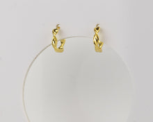Load image into Gallery viewer, Dainty gold huggie hoops, ribbon twist, clicker hoop earrings spiral twist, gold entwine, boho hoops, wreath hoops, rose gold, 925 silver