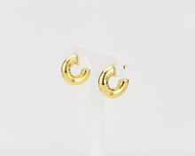 Load image into Gallery viewer, Bold puff hoops, CZ thick puffy earring, chunky gold hoops, mid-century vintage, statement hoops, hollow c hoops, thick hoops, zirconia hoop