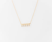 Load image into Gallery viewer, CZ bar pendant, dainty cz necklace, 5 cz pendant, horizontal bar necklace, dainty gold necklace, boho, stacking, bridal gift, wedding