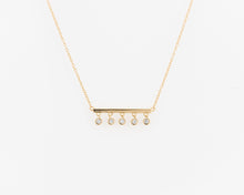 Load image into Gallery viewer, CZ bar pendant, dainty cz necklace, 5 cz pendant, horizontal bar necklace, dainty gold necklace, boho, stacking, bridal gift, wedding