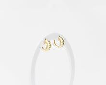 Load image into Gallery viewer, Small dome hoops, dainty bold hoops, mini croissant hoops, puff hoops, small ribbed earring, gold huggie hoops, shell, vintage hoop earrings