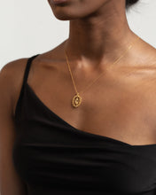 Load image into Gallery viewer, Oval rose necklace, flower coin necklace, oval flower pendant, suspended, dangling, tulip necklace, oval pendant, scalloped edge, floral