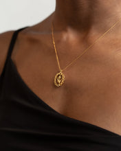 Load image into Gallery viewer, Oval rose necklace, flower coin necklace, oval flower pendant, suspended, dangling, tulip necklace, oval pendant, scalloped edge, floral