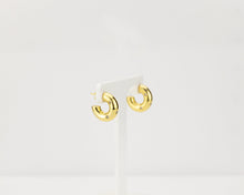 Load image into Gallery viewer, Bold puff hoops, CZ thick puffy earring, chunky gold hoops, mid-century vintage, statement hoops, hollow c hoops, thick hoops, zirconia hoop
