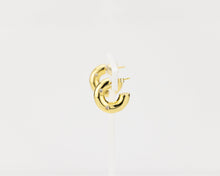 Load image into Gallery viewer, Bold puff hoops, CZ thick puffy earring, chunky gold hoops, mid-century vintage, statement hoops, hollow c hoops, thick hoops, zirconia hoop