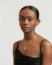 Load image into Gallery viewer, Oval rose necklace, flower coin necklace, oval flower pendant, suspended, dangling, tulip necklace, oval pendant, scalloped edge, floral