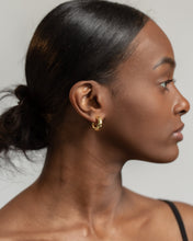 Load image into Gallery viewer, Bold puff hoops, CZ thick puffy earring, chunky gold hoops, mid-century vintage, statement hoops, hollow c hoops, thick hoops, zirconia hoop