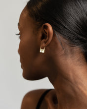 Load image into Gallery viewer, LOCK (V2) - Dainty gold vermeil huggie hoop lock earrings 18k gold filled padlock charm mini hoop earrings minimalist stacking hoops gift