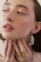 Load image into Gallery viewer, Mini pearl dangle earrings, statement pearl earring, lightweight, drop chain, boho style, wedding pearls, genuine shell pearls, minimalist