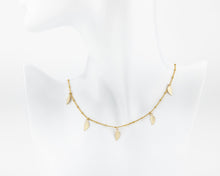 Load image into Gallery viewer, Leaf charm choker, 14K gold filled, satellite, bauble, bubble, bobble, bead chain, dainty leaf charm, bridal, boho choker necklace, 14KGF