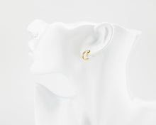 Load image into Gallery viewer, Mini double hoops, ribbed, stacked hoops, dainty bold earrings, c hoops, thick mini hoops, wide huggie hoops, small, chunky hoops, stud, 925