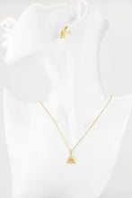 Load image into Gallery viewer, Stacked triangle cz necklace, triangle cz pendant, triangular necklace, tiny cz, layered, pyramid, geometric minimalist necklace, 925